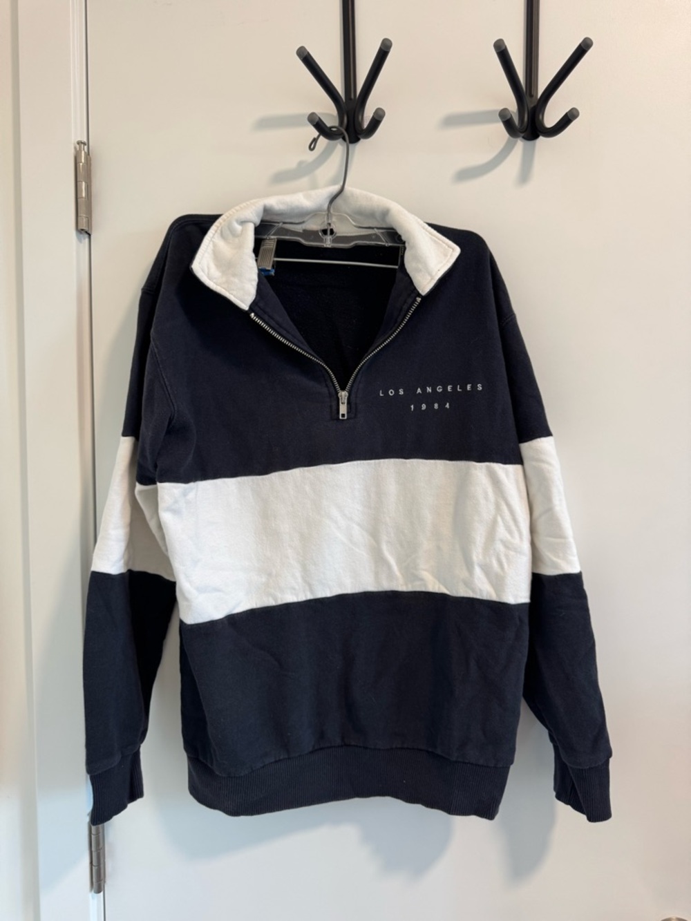 Brandy Meville Los Angeles Navy and White Half-Zip Pullover Sweater